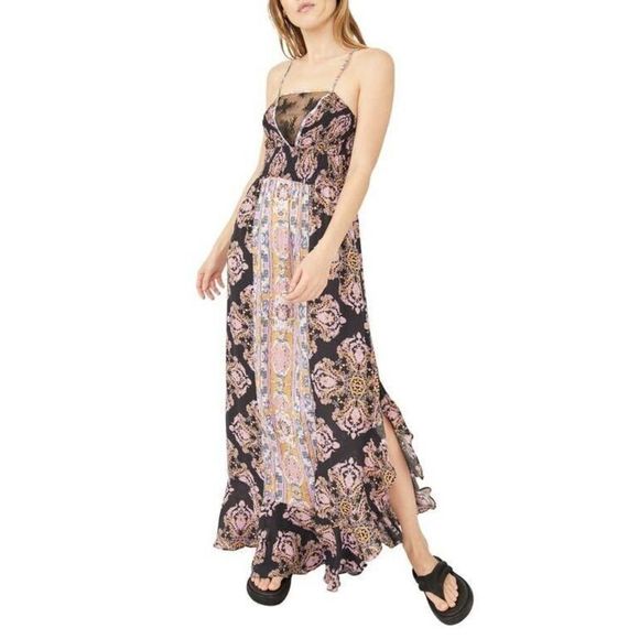 Free People OB1469383 Women's Sz M Black Combo That Moment Maxi Slip Dress $118+ - Picture 11 of 11